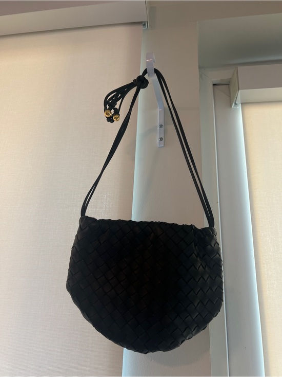 Bottega Veneta Handbags - Bottega Veneta Black Woven Half-Moon Shoulder Bag